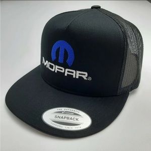 Mopar Embroidered Yupoong Flat Bill Mesh Snapback Cap Hat Black